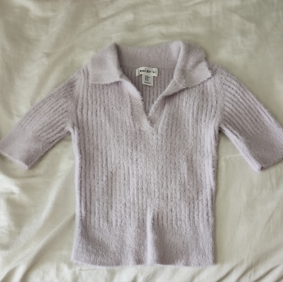 Bailey 44 Romantic Lilac Knit Elbow Sleeve V Neck Sweater Top - Picture 4 of 9